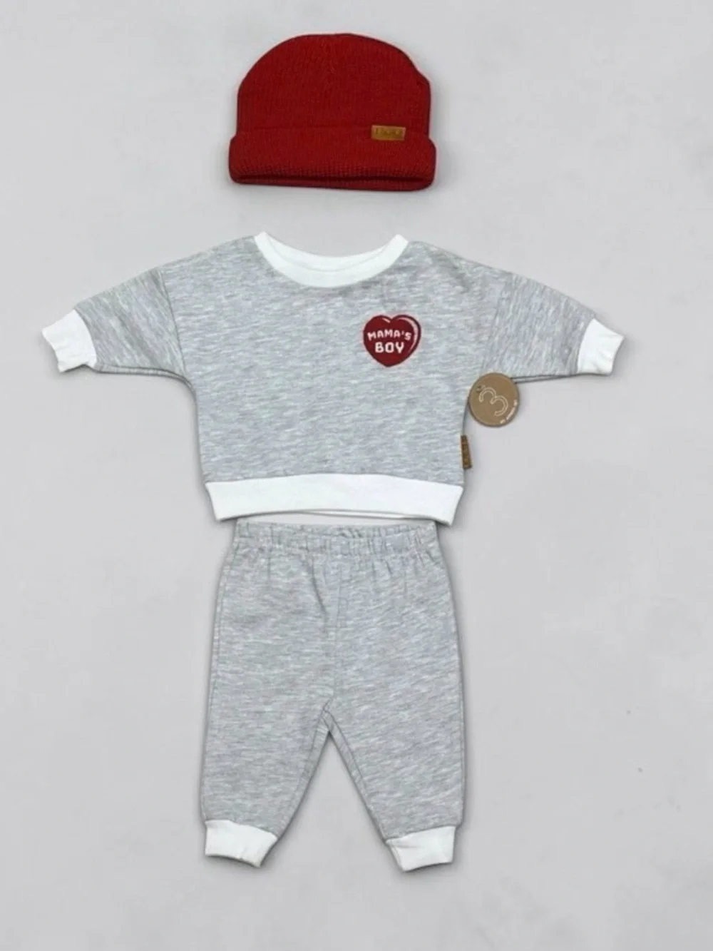 Lila & Jack Infant 3-Piece Set in Heather Gray including a Red Beanie